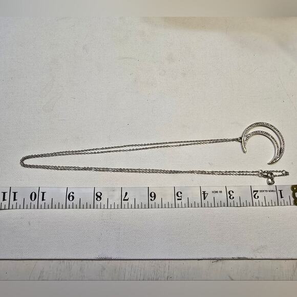 Brighton Crescent Moon Rhinestone Necklace Silver Heart Charm Adjustable Chain - Picture 6 of 6